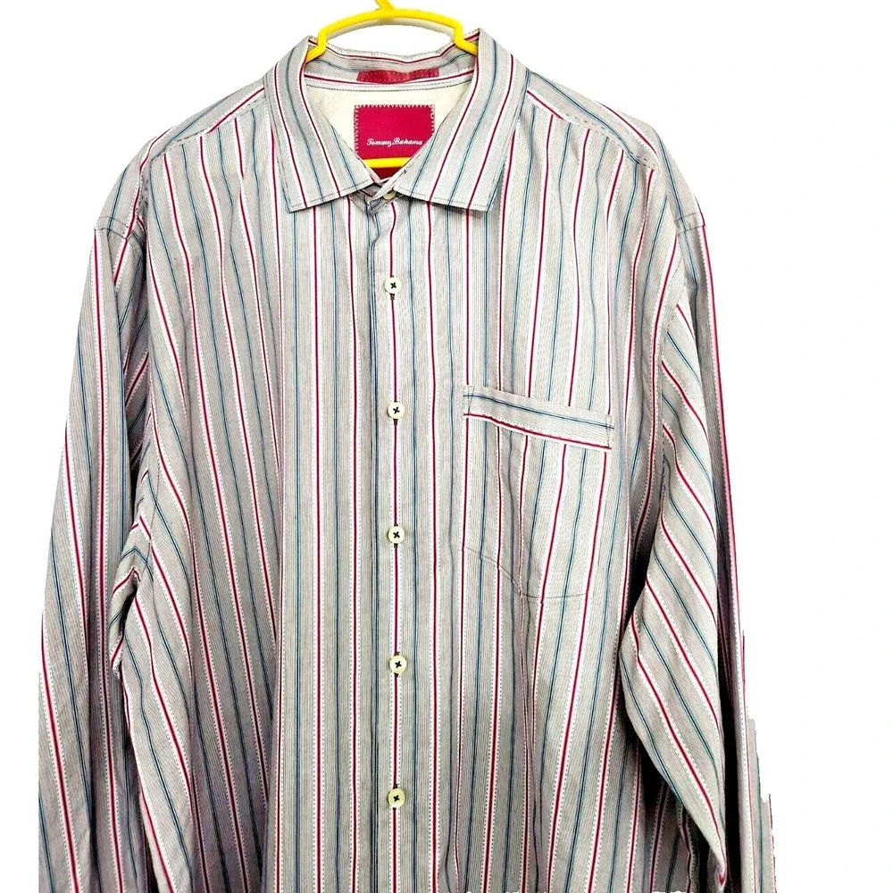 Tommy Bahama Striped Dress Shirt Men's XL Gray Cotton Long Sleeve Button Up - Picture 5 of 7